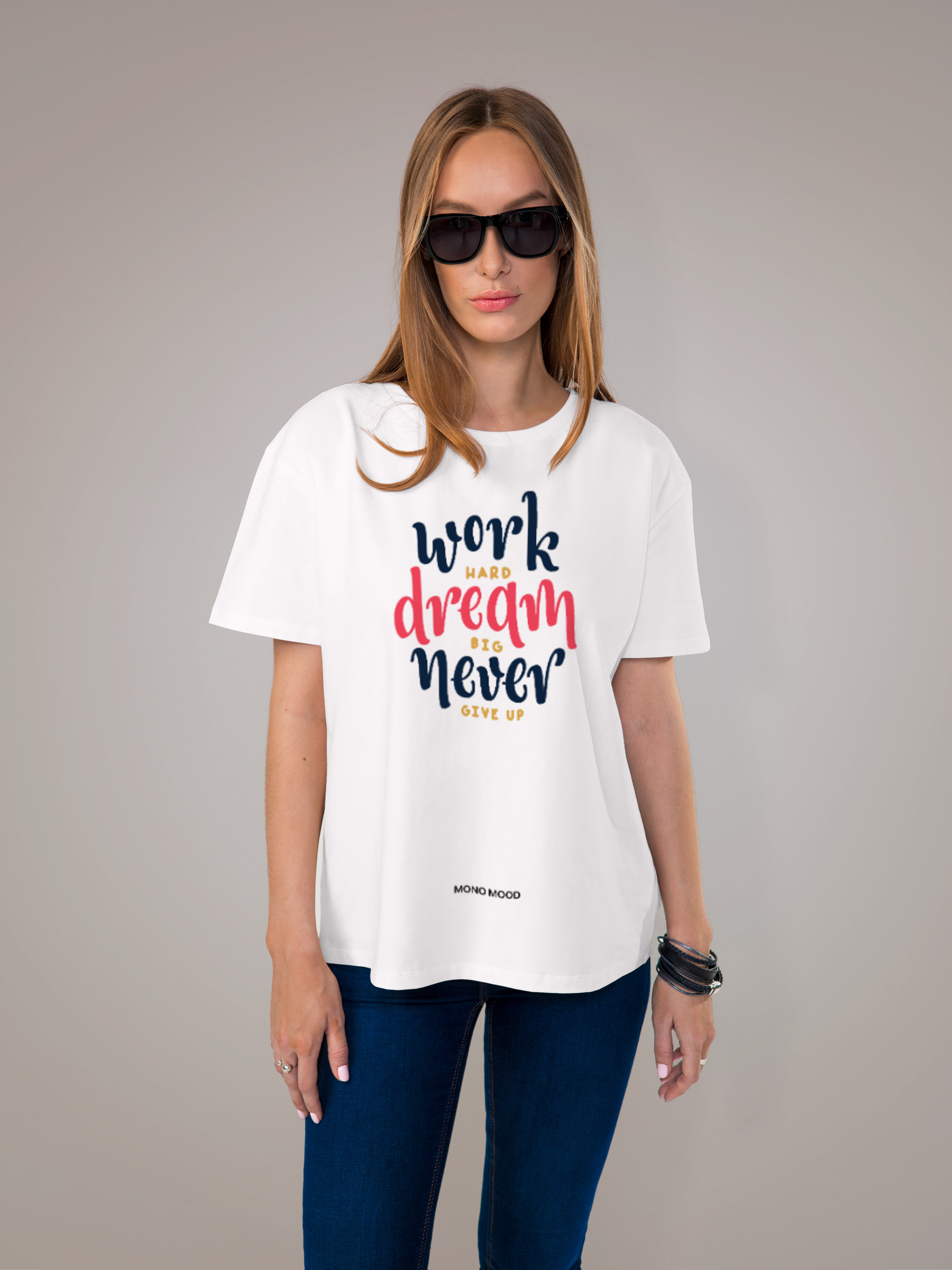 Футболка женская с принтом Work Hard, Dream Big