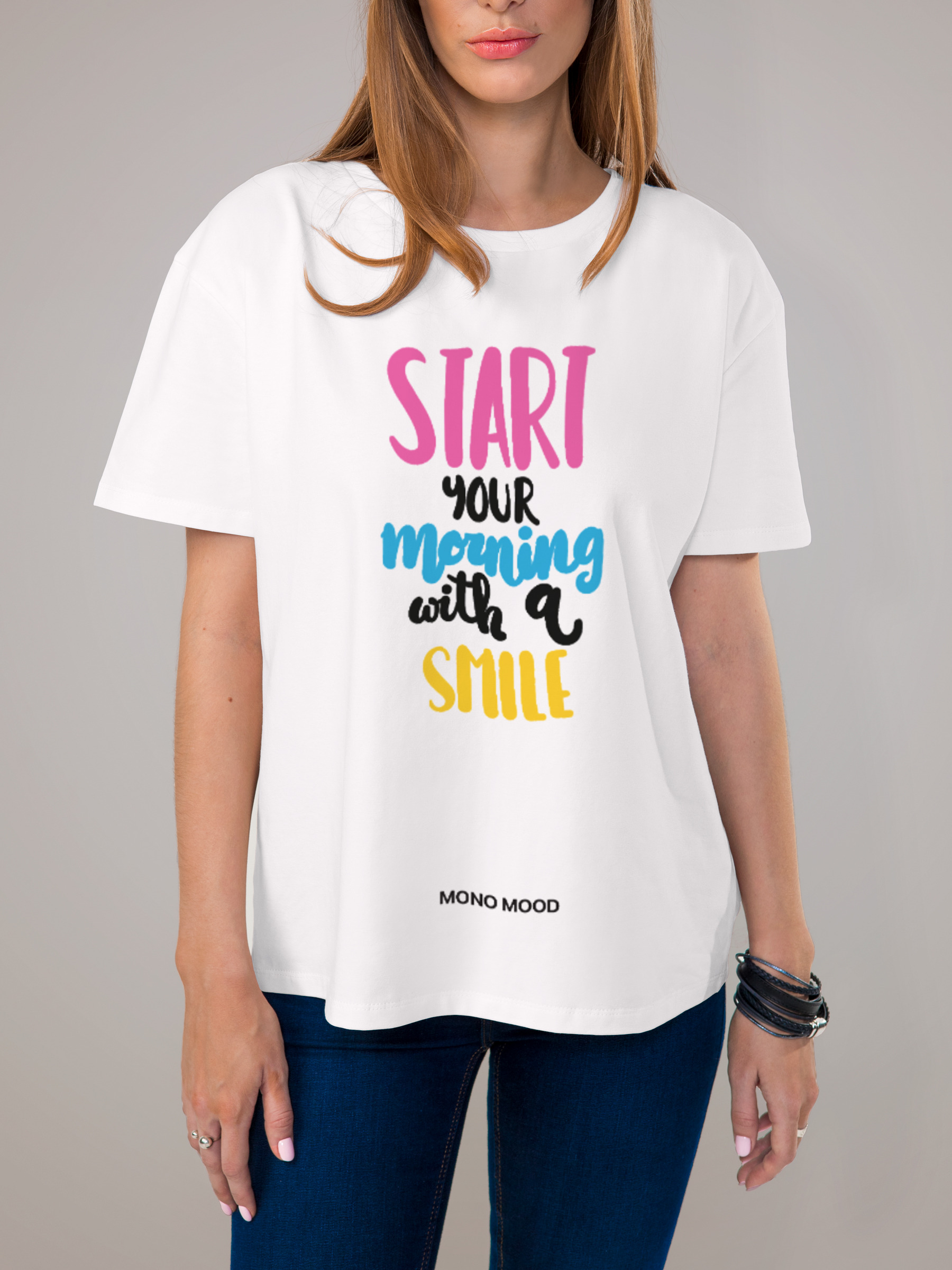 Футболка женская с принтом Start Your Morning with a Smile