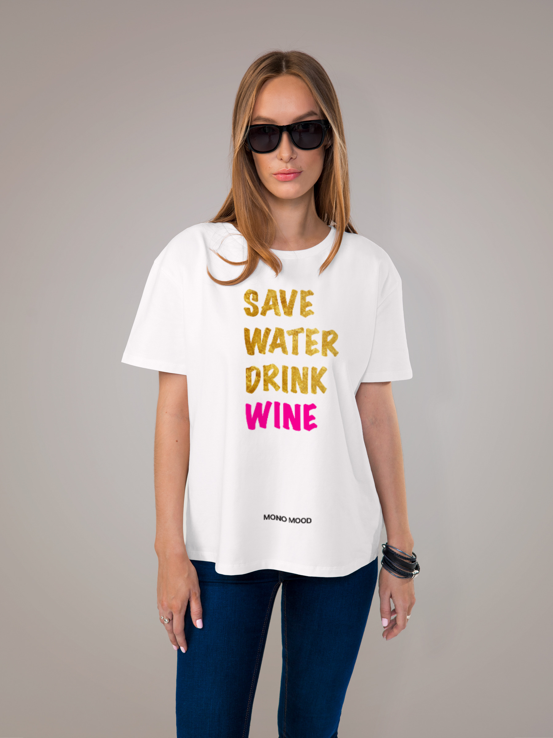 Футболка женская с принтом Save Water, Drink Wine