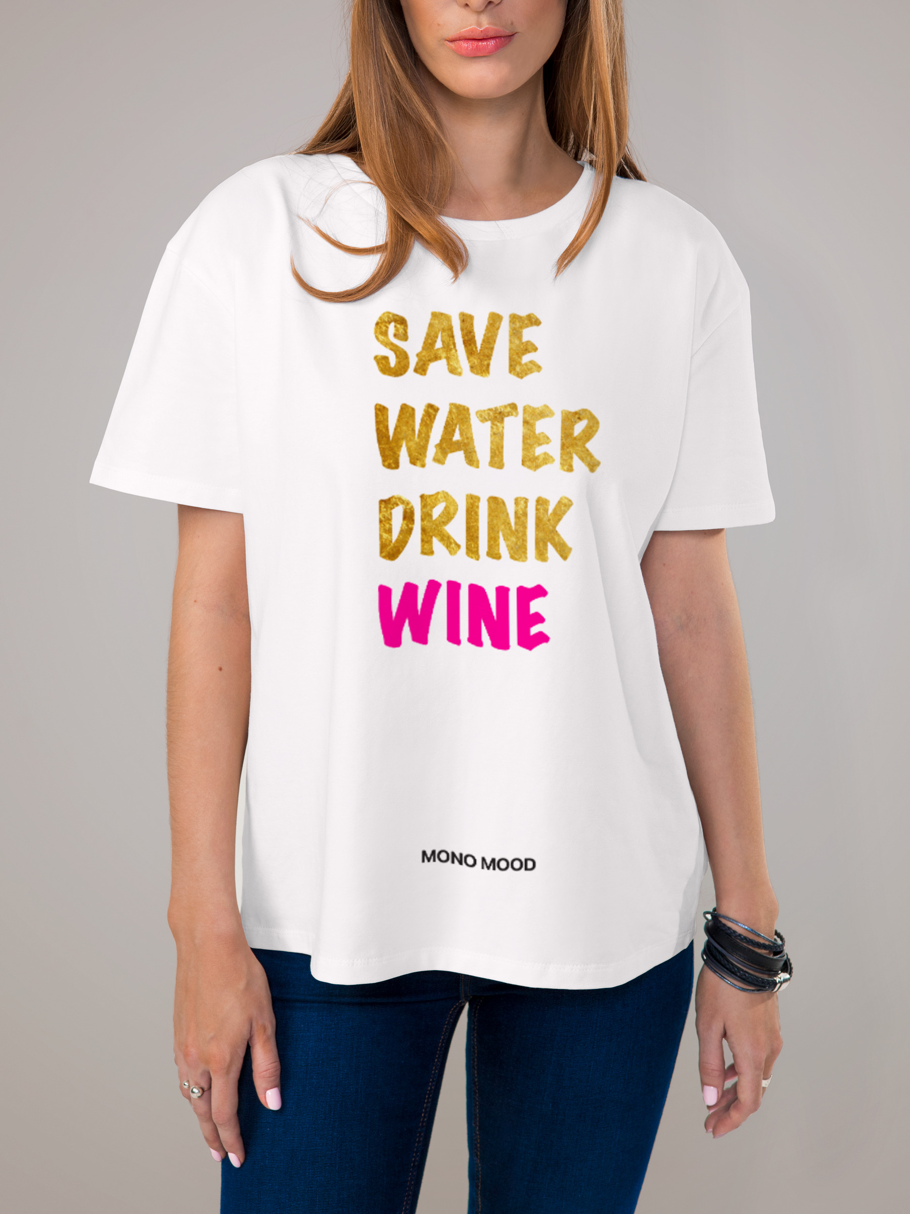 Футболка женская с принтом Save Water, Drink Wine